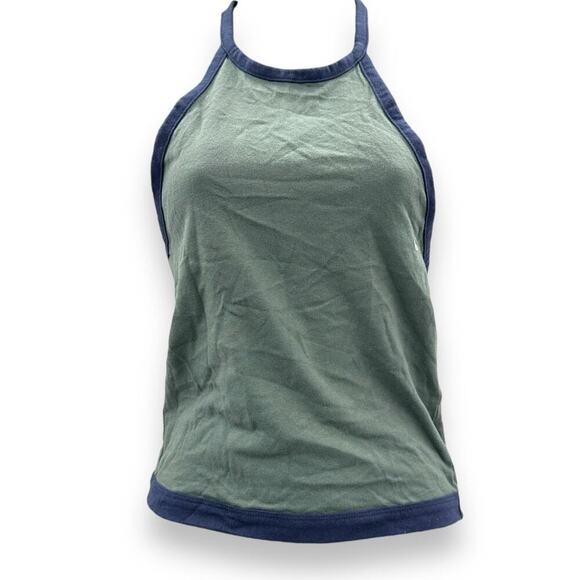 American Eagle Gray & Navy Blue Halter Neck Open Back Tank Top Sz S NEW - Picture 1 of 6